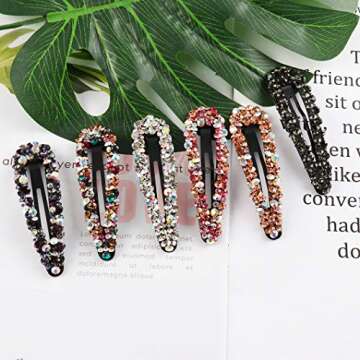 Sparkly AB Crystal Hair Clips Fashion Large Hair Barrettes Wedding Decorative Bling Czech Diamond Hairpins Handmade Rhinestone Snap Clips Hair Accessories for Women Girls (6 Colors / 6 Pcs)