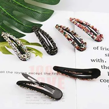 Sparkly AB Crystal Hair Clips Fashion Large Hair Barrettes Wedding Decorative Bling Czech Diamond Hairpins Handmade Rhinestone Snap Clips Hair Accessories for Women Girls (6 Colors / 6 Pcs)