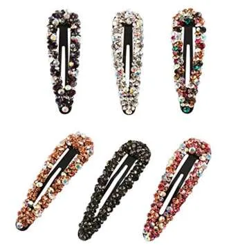 Sparkly AB Crystal Hair Clips Fashion Large Hair Barrettes Wedding Decorative Bling Czech Diamond Hairpins Handmade Rhinestone Snap Clips Hair Accessories for Women Girls (6 Colors / 6 Pcs)