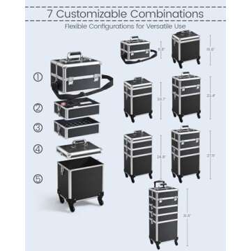Yaheetech Professional Makeup Train Case 5 in 1 Cosmetology Case on Wheels Aluminum Beauty Travel Case Rolling Cosmetic Organizers & Storage Black
