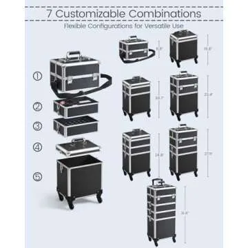 Yaheetech Professional Makeup Train Case 5 in 1 Cosmetology Case on Wheels Aluminum Beauty Travel Case Rolling Cosmetic Organizers & Storage Black