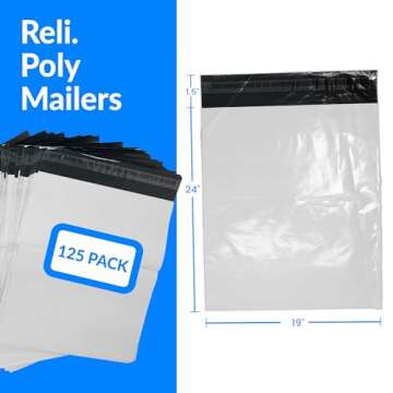 Reli. (125 Pcs) Poly Mailers 19x24", White | Large Shipping Bags for Small Business | Mailing Bag fo...