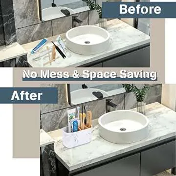 GFWARE Toothbrush Holders for Bathrooms, 5 Slots Bamboo Toothbrush Holder Kids Electric Toothbrush Holder and Toothpaste Holder for Bathroom Countertop Accessories Storage, Marble Toothbrush Organizer