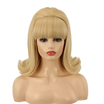 QACCF Blonde Beehive Wig 70s Pinup Pelucas 60s Beehive Style Vintage Look Halloween Costume Women Wi...