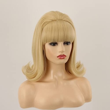QACCF Blonde Beehive Wig for Vintage 70s Costume