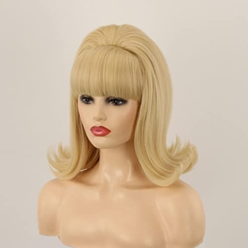 QACCF Blonde Beehive Wig for Vintage 70s Costume
