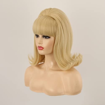 QACCF Blonde Beehive Wig for Vintage 70s Costume