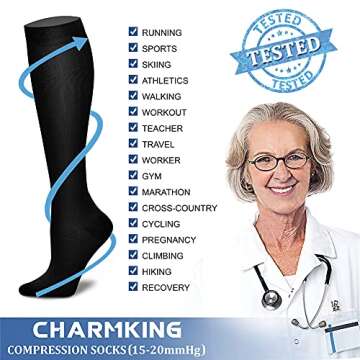 CHARMKING Compression Socks for Women & Men Circulation (3 Pairs) 15-20 mmHg is Best Athletic for Running, Flight Travel, Support, Cycling, Pregnant - Boost Performance Durability (L/XL,Multi 02)
