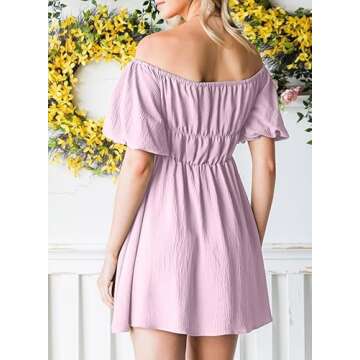 Dokotoo Womens Square Neck Summer Dresses Lantern Sleeve Ruffle A-Line Purple Dresses for Women Elas...