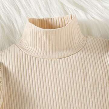 Fernvia Toddler Baby Girl Fall Winter Skirt Set Turtleneck Ribbed Long Sleeve T-Shirt Top & Plaid Skirts Dress 2Pcs Outfits