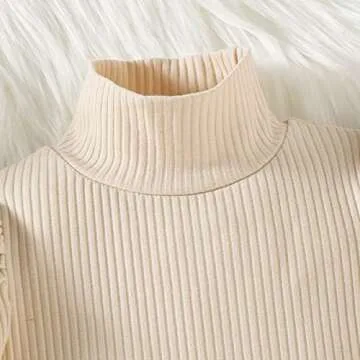 Fernvia Toddler Baby Girl Fall Winter Skirt Set Turtleneck Ribbed Long Sleeve T-Shirt Top & Plaid Skirts Dress 2Pcs Outfits