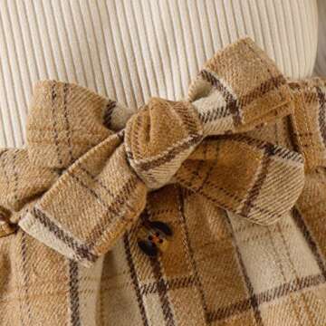 Fernvia Toddler Baby Girl Fall Winter Skirt Set Turtleneck Ribbed Long Sleeve T-Shirt Top & Plaid Skirts Dress 2Pcs Outfits