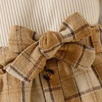 Fernvia Toddler Baby Girl Fall Winter Skirt Set Turtleneck Ribbed Long Sleeve T-Shirt Top & Plaid Skirts Dress 2Pcs Outfits