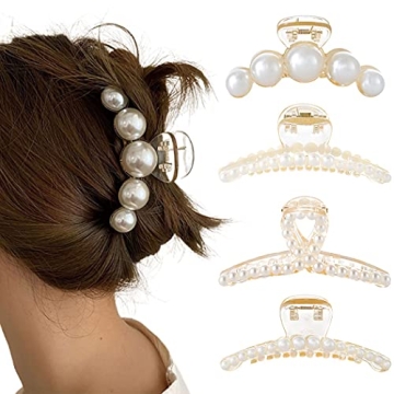 Formery 4PCS Pearl Hair Claw Clips Acrylic Fancy Hair Clips Thick Hair Barrette Jaw Clamp Curly Hair...