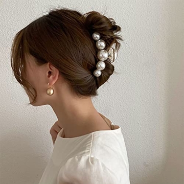 Formery 4PCS Pearl Hair Claw Clips Acrylic Fancy Hair Clips Thick Hair Barrette Jaw Clamp Curly Hair Accessories for Women