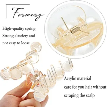 Formery 4PCS Pearl Hair Claw Clips Acrylic Fancy Hair Clips Thick Hair Barrette Jaw Clamp Curly Hair Accessories for Women