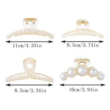 Formery 4PCS Pearl Hair Claw Clips Acrylic Fancy Hair Clips Thick Hair Barrette Jaw Clamp Curly Hair Accessories for Women