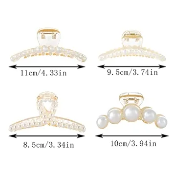 Formery 4PCS Pearl Hair Claw Clips Acrylic Fancy Hair Clips Thick Hair Barrette Jaw Clamp Curly Hair Accessories for Women