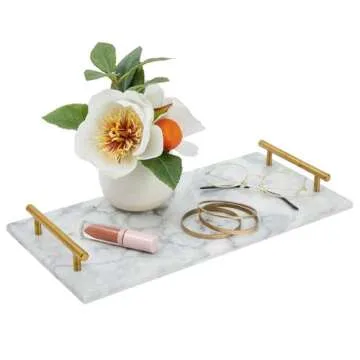 Juvale Marble Serving Tray with Gold Handles for Coffee Table, Kitchen (Rectangle, 15x7.5 in)