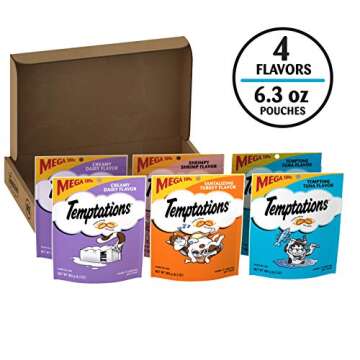 Temptations Classic Crunchy & Soft Cat Treats Variety Pack - Creamy Dairy, Tuna, Shrimp, Turkey (6 P...
