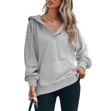 Fisoew Oversized Women’s V Neck Hoodies - Casual Style