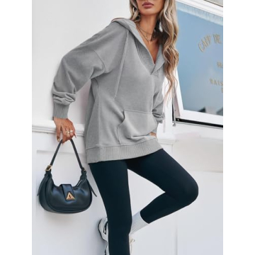 Fisoew Oversized Women’s V Neck Hoodies - Casual Style