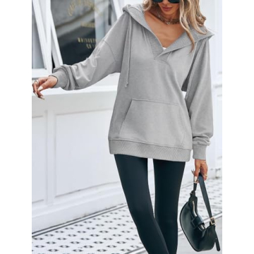 Fisoew Oversized Women’s V Neck Hoodies - Casual Style