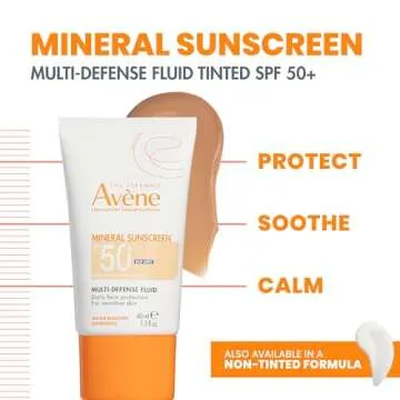 Avene Mineral Sunscreen Multi-Defense Fluid Tinted SPF 50+, Clean Formula Sunscreen for Sensitive Sk...