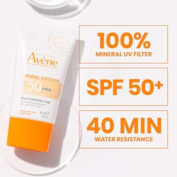 Avene Mineral Sunscreen Multi-Defense Fluid Tinted SPF 50+, Clean Formula Sunscreen for Sensitive Skin, Reef Friendly, Natural Tint, Non-Whitening, Antioxidant Protection, 1.7 Fl Oz