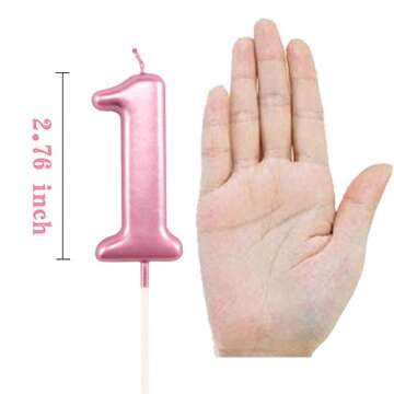 1st Birthday Candle First Year Pink Happy Birthday Number One Candles for Cake Topper Decoration for...