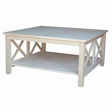 IC International Concepts Hampton Square Coffee Table top/50 pounds Shelf Solid Real Wood, Sturdy Parawood, 36"W x 36"D x 18"H, DIY, Paint/Stain Ready, Unfinished