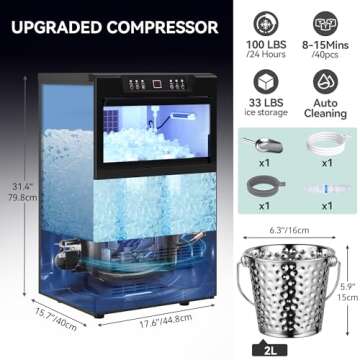 YITAHOME Commercial Ice Maker - 100LBS/24H with Storage Bin and Flexible Water Inlet