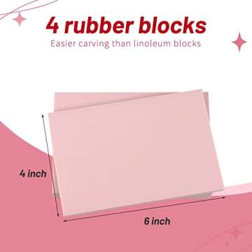 UPlama 4 Pcs Rubber Block Stamp Carving Block Stamp with Cutter Tools for Printmaking, Printing and ...