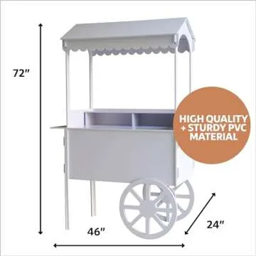 6 FT Tall Candy Cart with Shelf and Wheels for Candy and Dessert Display - Decoration for Parties, Weddings, Bar/Bat Mitzvah - Bar Cart - 24” x 46” x 72” in Carrito De Dulces para Fiestas