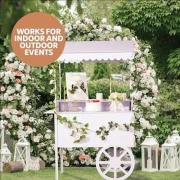 6 FT Tall Candy Cart with Shelf and Wheels for Candy and Dessert Display - Decoration for Parties, Weddings, Bar/Bat Mitzvah - Bar Cart - 24” x 46” x 72” in Carrito De Dulces para Fiestas