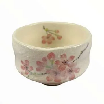 Hinomaru Collection Authentic Japanese Traditional Tea Ceremony Ippuku 3.75" Diameter Mini Matcha Bowl Chawan Mino Tea Cup Textured Glaze Floral Design Handcrafted in Japan (Pink Cherry Blossom)
