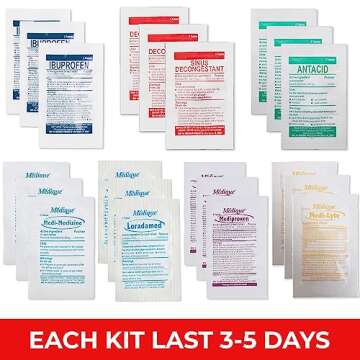 Travel RX Medicine Kit - Bulk Travel Medicine Kit with Individually Wrapped Medicine & Bag for Indigestion, Motion Sickness & More by Real Vitamins (1 Kit)