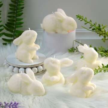 MTLEE 6 Pieces Easter Bunny Shaped Soy Candles Scented Candles Spring Bunny Tealight Candles Home Decor Bunny Candle Handmade Wax Candle for Bedroom Bathroom Party (White, Lovely Bunny)