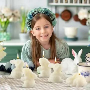 MTLEE 6 Pieces Easter Bunny Shaped Soy Candles Scented Candles Spring Bunny Tealight Candles Home Decor Bunny Candle Handmade Wax Candle for Bedroom Bathroom Party (White, Lovely Bunny)