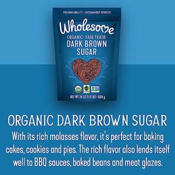 Wholesome Sweeteners 24-Ounce Organic Dark Brown Sugar, Fair Trade, Non-GMO, Gluten Free & Vegan, Su...