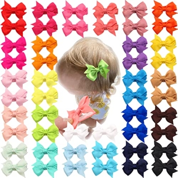 CÉLLOT Baby Hair Clips 50Pcs Tiny 2" Baby Hair Bows Fully Covered Barrettes Clips for Baby Girls In...