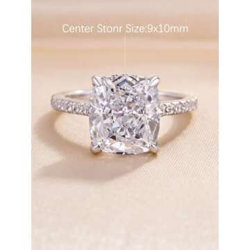 RODIFFY 4CT Cushion Cut Engagement Ring for Women