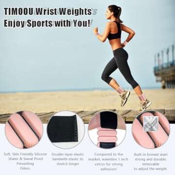 TIMOOU Ankle Weights for Women Men, Adjustable Wrist Weighted Bracelet for Home Gym Workout, Walking, Running, Travel, Pilate, Yoga, Exercise,Barre,Strength Training. Set of 2 (1Lb Each) (Flesh Pink)