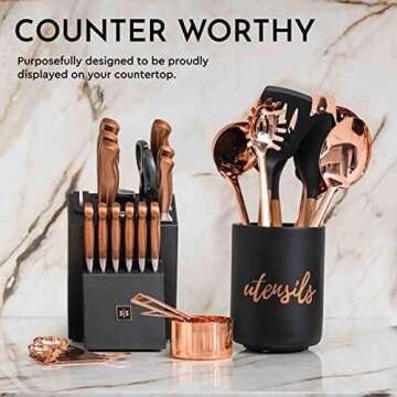 Copper Knife Set with Block – 14-Piece Rose Gold Knives