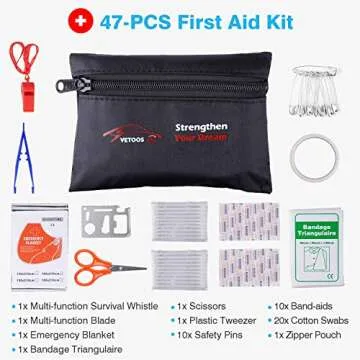 Vetoos Car Roadside Emergency Kit with Jumper Cables, Auto Vehicle Safety Road Side Assistance Kits, Winter Car Kit Essentials for Women and Men, with Car Repair Tool Set, Folding Survival Shovel