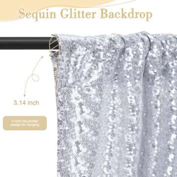 TRLYC Sequin Backdrop Curtains - 2 Panels 2FTx8FT Shiny Silver Curtains Shimmer Wall Backdrop Glitter Backdrop for Wedding Party Background Drapes Decor