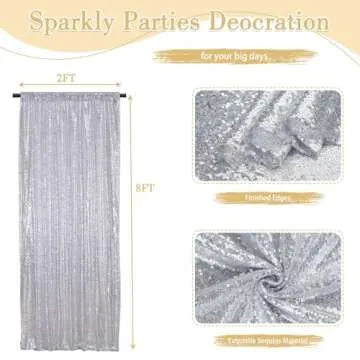 TRLYC Sequin Backdrop Curtains - 2 Panels 2FTx8FT Shiny Silver Curtains Shimmer Wall Backdrop Glitter Backdrop for Wedding Party Background Drapes Decor
