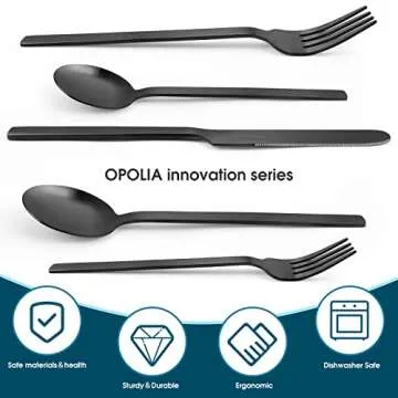 Matte Black Silverware Set，OPOLIA 30-Piece Stainless Steel Flatware Cutlery Set for 6，Stain Finish Tableware Eating Utensils, Food Grade, Dishwasher Safe