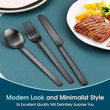 Matte Black Silverware Set，OPOLIA 30-Piece Stainless Steel Flatware Cutlery Set for 6，Stain Finish Tableware Eating Utensils, Food Grade, Dishwasher Safe