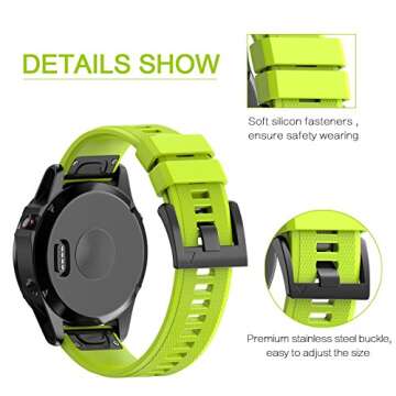 Fashioneey Compatible with Garmin Fenix 5 Band, 22mm Soft Silicone Wristband Replacement Strap with Quick Release Connectors Compatible for Garmin Fenix 5/ Fenix 5 Plus/Forerunner 935